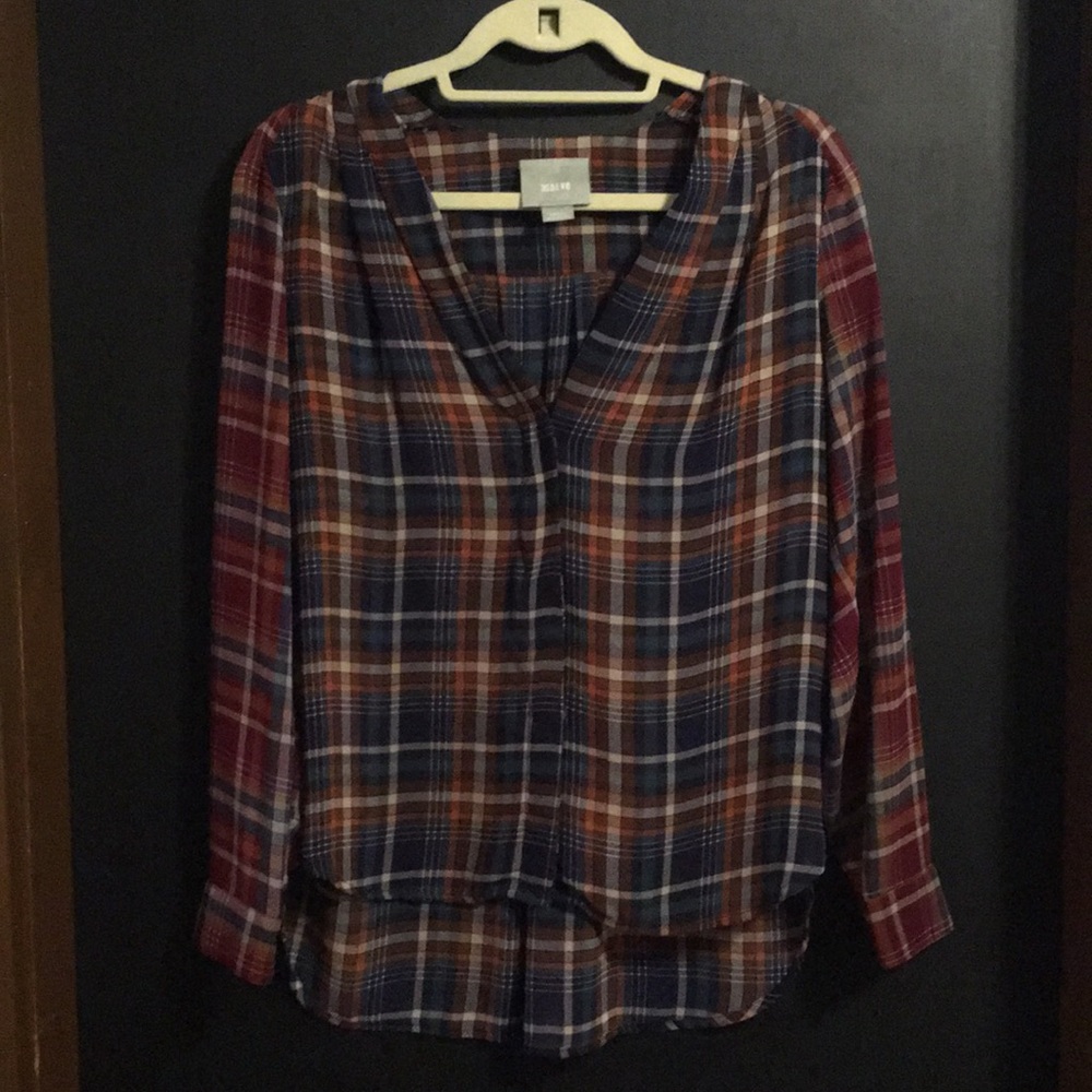 Maeve Semi Sheer Plaid Blouse Size Small